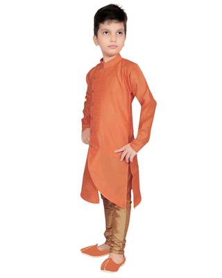 Orange plain poly dupion boys-kurta-pyjama 3