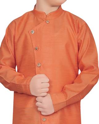 Orange plain poly dupion boys-kurta-pyjama 4