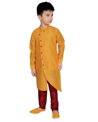 Yellow plain poly dupion boys-kurta-pyjama 1