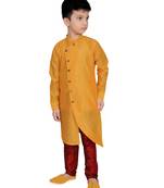 Yellow plain poly dupion boys-kurta-pyjama