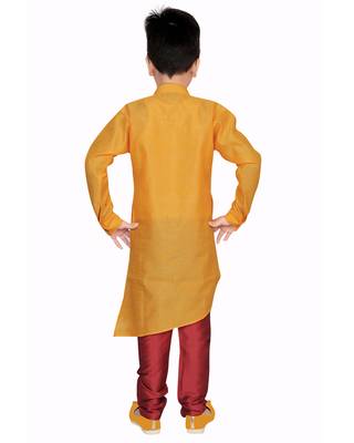 Yellow plain poly dupion boys-kurta-pyjama 2