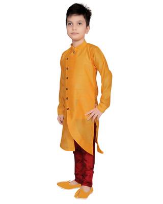 Yellow plain poly dupion boys-kurta-pyjama 3