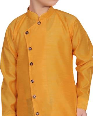 Yellow plain poly dupion boys-kurta-pyjama 4