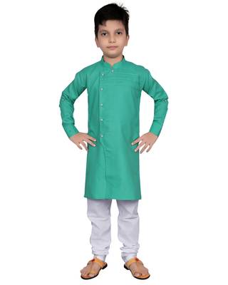 Green plain poly cotton boys-kurta-pyjama 1