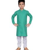 Green plain poly cotton boys-kurta-pyjama