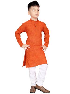 Orange plain cotton boys-kurta-pyjama 1