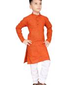 Orange plain cotton boys-kurta-pyjama