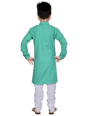 Green plain poly cotton boys-kurta-pyjama 2