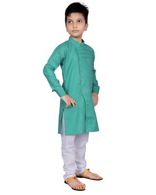 Green plain poly cotton boys-kurta-pyjama 3