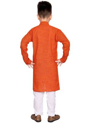 Orange plain cotton boys-kurta-pyjama 2