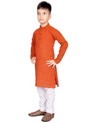 Orange plain cotton boys-kurta-pyjama 3