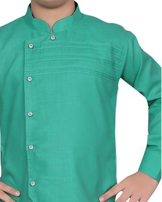 Green plain poly cotton boys-kurta-pyjama 4