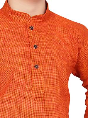 Orange plain cotton boys-kurta-pyjama 4