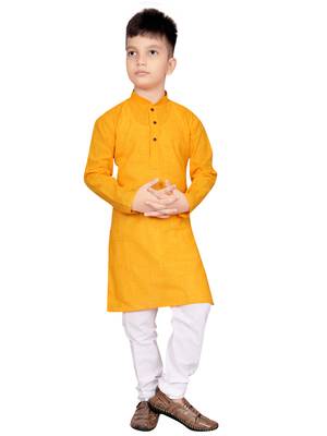 Yellow plain cotton boys-kurta-pyjama 1