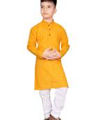 Yellow plain cotton boys-kurta-pyjama