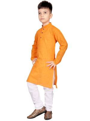 Yellow plain cotton boys-kurta-pyjama 3