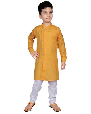 Yellow plain poly cotton boys-kurta-pyjama 1