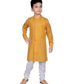 Yellow plain poly cotton boys-kurta-pyjama