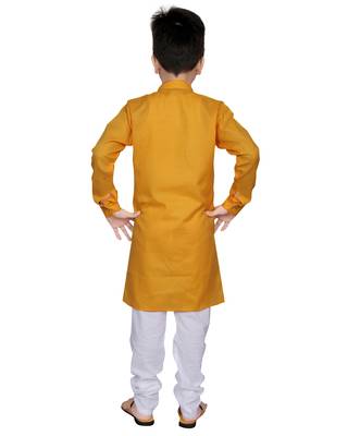 Yellow plain poly cotton boys-kurta-pyjama 2