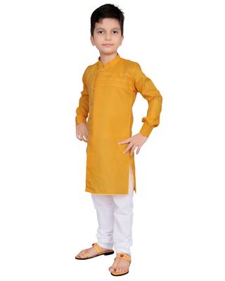 Yellow plain poly cotton boys-kurta-pyjama 3