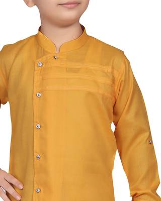 Yellow plain poly cotton boys-kurta-pyjama 4