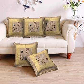 Cushion Cover Cream Color Flower Print Set of 5 (16 X 16 Inch) 1