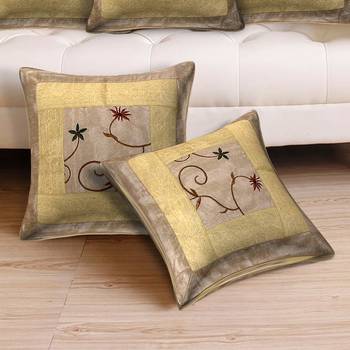 Cushion Cover Cream Color Flower Print Set of 5 (16 X 16 Inch) 2