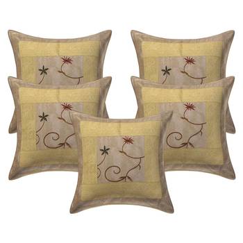Cushion Cover Cream Color Flower Print Set of 5 (16 X 16 Inch) 3