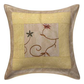 Cushion Cover Cream Color Flower Print Set of 5 (16 X 16 Inch) 4