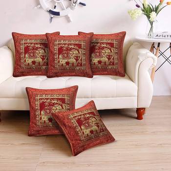 Cushion Cover Red Color Elephant Print Set of 5 (16 X 16 Inch) 1