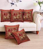 Cushion Cover Red Color Elephant Print Set of 5 (16 X 16 Inch)