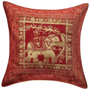 Cushion Cover Red Color Elephant Print Set of 5 (16 X 16 Inch) 3