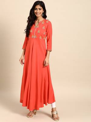 Red embroidered rayon embroidered-kurtis 1
