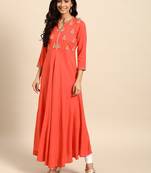 Red embroidered rayon embroidered-kurtis