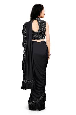 Black plain lycra saree with blouse 3