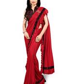 Red plain lycra saree with blouse