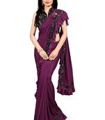 Wine plain lycra saree with blouse