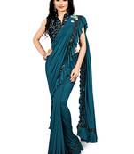 Turquoise plain lycra saree with blouse