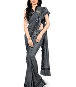 Grey plain lycra saree with blouse
