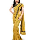 Mustard plain lycra saree with blouse