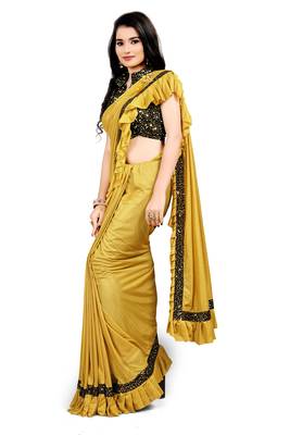 Mustard plain lycra saree with blouse 2