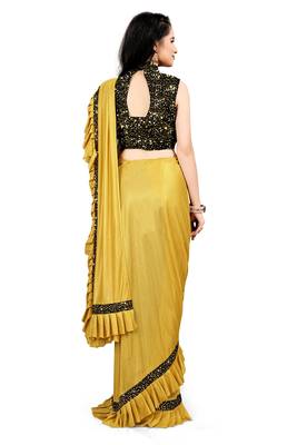 Mustard plain lycra saree with blouse 3