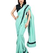 Sky blue plain lycra saree with blouse
