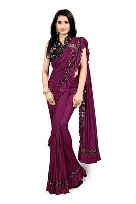 Magenta plain lycra saree with blouse 1