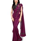 Magenta plain lycra saree with blouse
