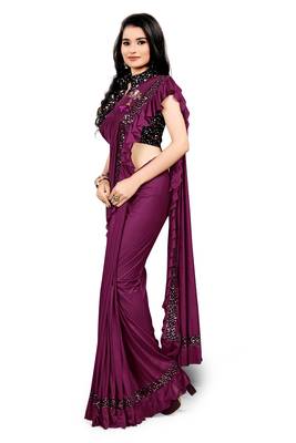 Magenta plain lycra saree with blouse 2
