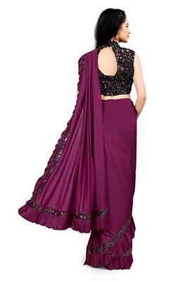 Magenta plain lycra saree with blouse 3