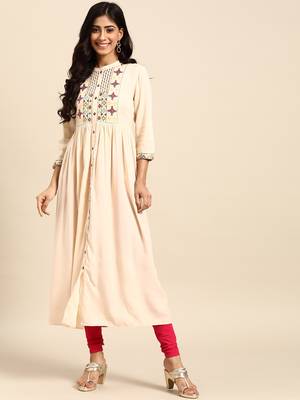 Cream embroidered rayon embroidered-kurtis 1