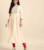 Cream embroidered rayon embroidered-kurtis