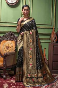 Black Woven Art Silk Saree With Blouse